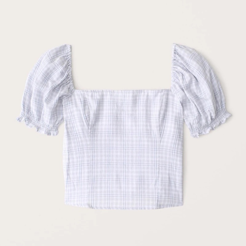 NWT Abercrombie square neck puff sleeve plaid top